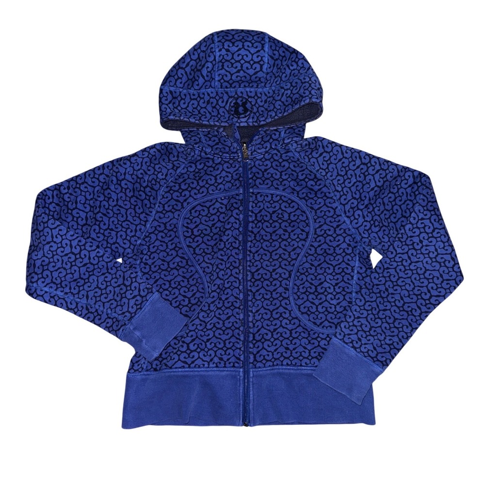 Lululemon Scuba Full Zip Hoodie Blue Black Swirl Pattern Fleece Jacket Women 6